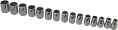 Proto - 15 Piece 1/2" Drive Chrome Finish Socket Set - 12 Points, 10mm to 24mm Range, Metric Measurement Standard - Apex Tool & Supply