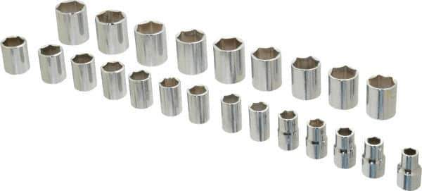 Proto - 23 Piece 1/2" Drive Chrome Finish Socket Set - 6 Points, 10mm to 32mm Range, Metric Measurement Standard - Apex Tool & Supply