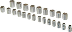 Proto - 23 Piece 1/2" Drive Chrome Finish Socket Set - 6 Points, 10mm to 32mm Range, Metric Measurement Standard - Apex Tool & Supply
