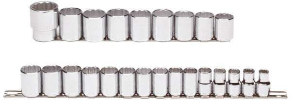 Proto - 24 Piece 1/2" Drive Chrome Finish Socket Set - 12 Points, 10mm to 36mm Range, Metric Measurement Standard - Apex Tool & Supply