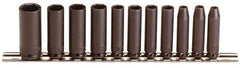 Proto - 11 Piece 1/4" Drive Black Finish Deep Well Impact Socket Set - 6 Points, 3/16" to 5/8" Range, Inch Measurement Standard - Apex Tool & Supply