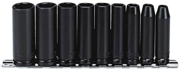 Proto - 9 Piece 3/8" Drive Black Finish Deep Well Impact Socket Set - 6 Points, 1/4" to 3/4" Range, Inch Measurement Standard - Apex Tool & Supply