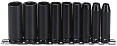 Proto - 9 Piece 3/8" Drive Black Finish Deep Well Impact Socket Set - 6 Points, 1/4" to 3/4" Range, Inch Measurement Standard - Apex Tool & Supply