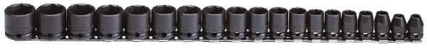 Proto - 19 Piece 3/8" Drive Black Finish Impact Socket Set - 6 Points, 6mm to 24mm Range, Metric Measurement Standard - Apex Tool & Supply