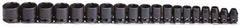 Proto - 19 Piece 3/8" Drive Black Finish Impact Socket Set - 6 Points, 6mm to 24mm Range, Metric Measurement Standard - Apex Tool & Supply