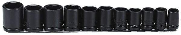 Proto - 11 Piece 1/2" Drive Black Finish Impact Socket Set - 6 Points, 1/2" to 1-1/8" Range, Inch Measurement Standard - Apex Tool & Supply