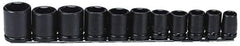 Proto - 11 Piece 1/2" Drive Black Finish Impact Socket Set - 6 Points, 1/2" to 1-1/8" Range, Inch Measurement Standard - Apex Tool & Supply