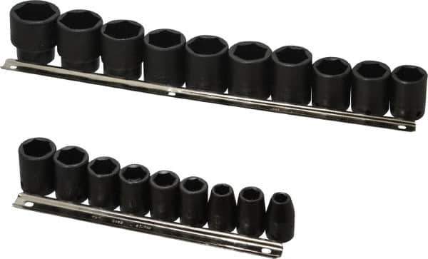 Proto - 19 Piece 1/2" Drive Black Finish Impact Socket Set - 6 Points, 3/8" to 1-1/2" Range, Inch Measurement Standard - Apex Tool & Supply
