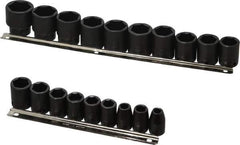 Proto - 19 Piece 1/2" Drive Black Finish Impact Socket Set - 6 Points, 3/8" to 1-1/2" Range, Inch Measurement Standard - Apex Tool & Supply