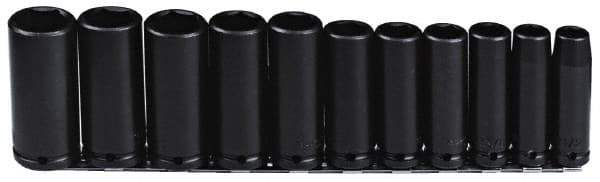 Proto - 11 Piece 1/2" Drive Black Finish Deep Well Impact Socket Set - 6 Points, 1/2" to 1-1/8" Range, Inch Measurement Standard - Apex Tool & Supply