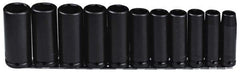 Proto - 11 Piece 1/2" Drive Black Finish Deep Well Impact Socket Set - 6 Points, 1/2" to 1-1/8" Range, Inch Measurement Standard - Apex Tool & Supply