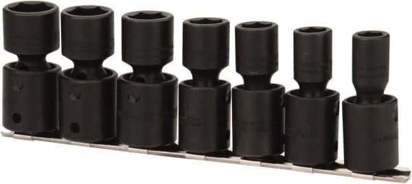 Proto - 7 Piece 1/2" Drive Black Finish Impact Socket Set - 6 Points, 7/16" to 13/16" Range, Inch Measurement Standard - Apex Tool & Supply