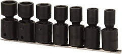 Proto - 7 Piece 1/2" Drive Black Finish Impact Socket Set - 6 Points, 7/16" to 13/16" Range, Inch Measurement Standard - Apex Tool & Supply