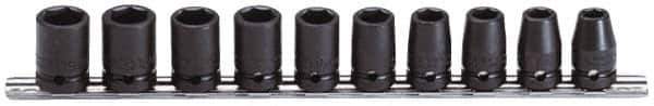 Proto - 10 Piece 1/2" Drive Impact Socket Set - 6 Points, 10 to 19mm, Metric Measurement Standard - Apex Tool & Supply