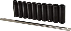 Proto - 10 Piece 1/2" Drive Black Finish Deep Well Impact Socket Set - 6 Points, 10mm to 19mm Range, Metric Measurement Standard - Apex Tool & Supply