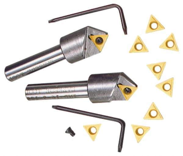 Everede Tool - 60° Included Angle, 0.713" Max Cut Diam, 3/4" Body Diam, 1/2" Shank Diam, 2-1/2" OAL, Indexable Countersink - 1 Triangle Insert, TPGH 215 Insert Style, Series IND - Apex Tool & Supply