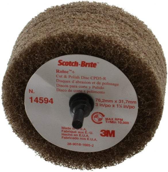 3M - 3" Medium Grade Aluminum Oxide Deburring Disc - 1/4" Shank Diam, Shank Connection, Tan, 8,500 Max RPM - Apex Tool & Supply