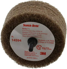 3M - 3" Medium Grade Aluminum Oxide Deburring Disc - 1/4" Shank Diam, Shank Connection, Tan, 8,500 Max RPM - Apex Tool & Supply