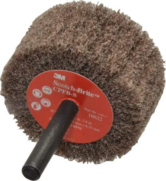 3M - 2" Diam x 1" Face Width, Medium Aluminum Oxide Nonwoven Mounted Flap Wheel - 1/4" Shank Mount, 12,000 Max RPM - Apex Tool & Supply
