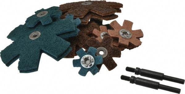 3M - 18 Piece Aluminum Oxide Sanding Star Kit - 25,100 Max RPM, Includes 2, 3, 4 & 4-1/2" Diam Coarse & Fine Sanding Stars, with Mandrel - Apex Tool & Supply