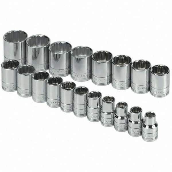 SK - 1/2" Drive Standard Socket Set - 10 to 28mm, Metric Measurement Standard - Apex Tool & Supply