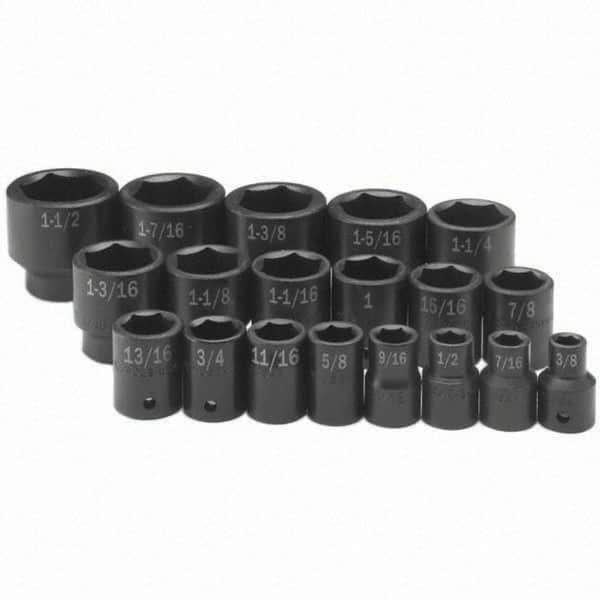 SK - 1/2" Drive Standard Impact Socket Set - 3/8 to 1-1/2", Inch Measurement Standard - Apex Tool & Supply
