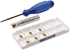 Seco - 3/8" Cut Diam, 0.197" Max Depth of Cut, 3/8" Shank Diam, 2.165" OAL, Indexable Square Shoulder End Mill - XO.X 0602 Inserts, Cylindrical Shank, 90° Lead Angle, Through Coolant, Series Nano Turbo - Apex Tool & Supply