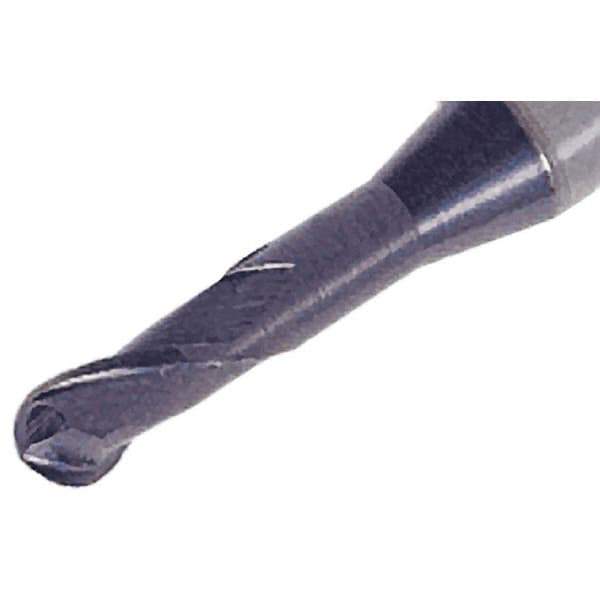 Iscar - 0.5mm Diam, 0.7mm LOC, 2 Flute Solid Carbide Ball End Mill - TiAlN Finish, Single End, 45mm OAL, 4mm Shank Diam, Spiral Flute - Apex Tool & Supply