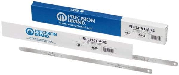 Precision Brand - 0.007 Inch Thick x 1/2 Inch Wide x 12 Inch Leaf Length, Parallel Feeler Gage - High Carbon Steel - Apex Tool & Supply