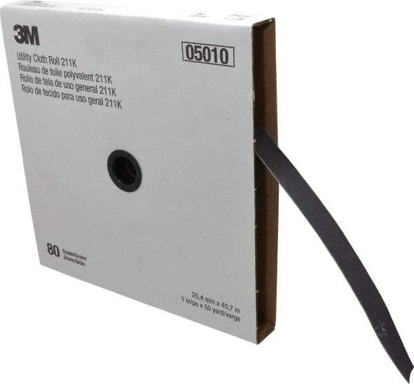 3M - 1" x 50 Yd 80 Grit Aluminum Oxide Cloth Roll - Medium Grade, J Weighted Backing - Apex Tool & Supply