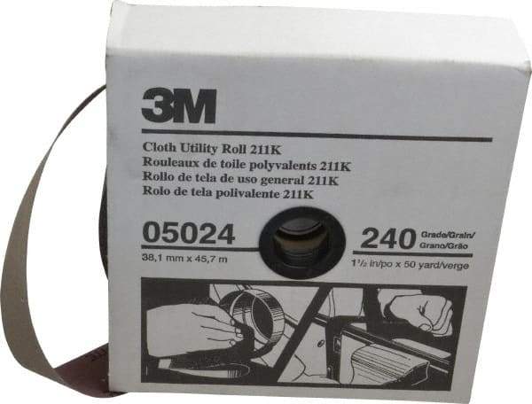 3M - 1-1/2" x 50 Yd 240 Grit Aluminum Oxide Cloth Roll - Very Fine Grade, J Weighted Backing - Apex Tool & Supply