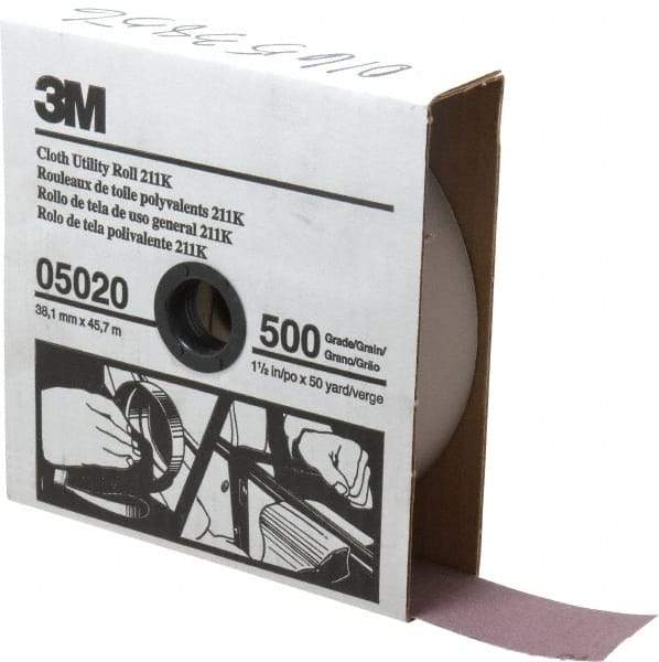 3M - 1-1/2" x 50 Yd 500 Grit Aluminum Oxide Cloth Roll - Super Fine Grade, J Weighted Backing - Apex Tool & Supply