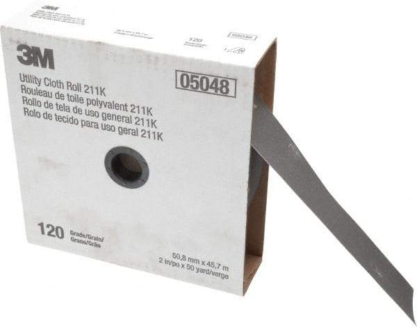 3M - 2" x 50 Yd 120 Grit Aluminum Oxide Cloth Roll - Fine Grade, J Weighted Backing - Apex Tool & Supply