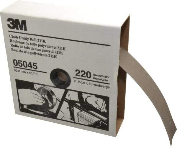 3M - 2" x 50 Yd 220 Grit Aluminum Oxide Cloth Roll - Very Fine Grade, J Weighted Backing - Apex Tool & Supply