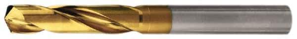 Walter-Titex - 0.7874" 140° Spiral Flute Solid Carbide Screw Machine Drill Bit - TiN Finish, Right Hand Cut, 2-19/32" Flute Length, 5-5/32" OAL, Standard Point, Straight Shank - Apex Tool & Supply