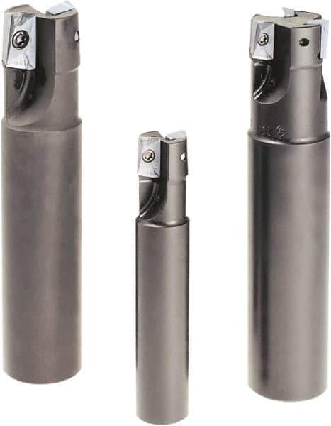 Tungaloy - 1/2" Cut Diam, 0.433" Max Depth of Cut, 5/8" Shank Diam, 3.35" OAL, Indexable Square Shoulder End Mill - ASMT 11T3.. Inserts, Weldon Shank, 90° Lead Angle - Apex Tool & Supply