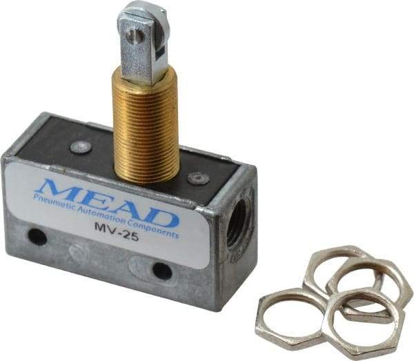 Mead - 0.11 CV Rate, 3 Way Pilot Air Valve - Roller Plunger Actuator - Apex Tool & Supply