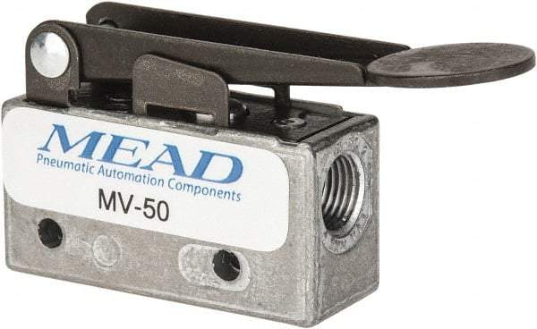 Mead - 0.11 CV Rate, 3 Way Pilot Air Valve - Fingertip Lever Actuator - Apex Tool & Supply
