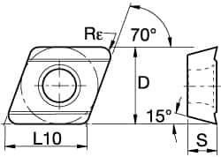 Kennametal - XDHX10T310 GN Grade KC510M Carbide Milling Insert - TiAlN Finish, 5/32" Thick, 1mm Corner Radius - Apex Tool & Supply