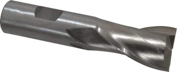 Interstate - 15/16", 1-1/2" LOC, 3/4" Shank Diam, 3-3/4" OAL, 2 Flute, High Speed Steel Square End Mill - Single End, Uncoated, Spiral Flute, 30° Helix, Centercutting, Right Hand Cut, Right Hand Flute - Apex Tool & Supply