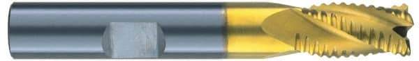 RobbJack - 1/2" Diam, Fine Pitch, 5/8" LOC, 4 Flute Solid Carbide Roughing Square End Mill - TiN Finish, 3" OAL, 1/2" Shank Diam, Single End, Centercutting, 30° Helix - Apex Tool & Supply
