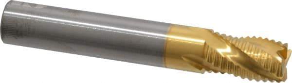 RobbJack - 7/16" Diam, Fine Pitch, 5/8" LOC, 4 Flute Solid Carbide Roughing Square End Mill - TiN Finish, 2-3/4" OAL, 7/16" Shank Diam, Single End, Centercutting, 30° Helix - Apex Tool & Supply