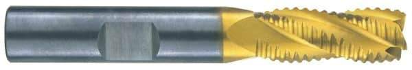RobbJack - 1" Diam, Fine Pitch, 2-1/2" LOC, 4 Flute Solid Carbide Roughing Square End Mill - TiCN Finish, 5" OAL, 1" Shank Diam, Single End, Centercutting, 30° Helix - Apex Tool & Supply