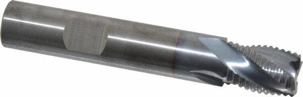 RobbJack - 1/2" Diam, Fine Pitch, 5/8" LOC, 4 Flute Solid Carbide Roughing Square End Mill - TiCN Finish, 3" OAL, 1/2" Shank Diam, Single End, Centercutting, 30° Helix - Apex Tool & Supply
