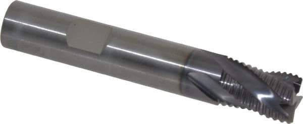 RobbJack - 1/2" Diam, Fine Pitch, 5/8" LOC, 4 Flute Solid Carbide Roughing Square End Mill - AlTiN Finish, 3" OAL, 1/2" Shank Diam, Single End, Centercutting, 30° Helix - Apex Tool & Supply