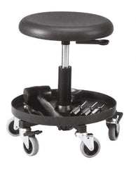 Bevco - 16 to 20-1/4" Hight Maintenance Repair Utility Stool with 16" Plastic Storage Tray - Polyurethane Seat, Black, Five 3" Rubber Wheel Casters - Apex Tool & Supply