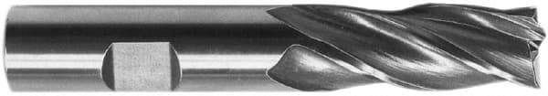 Interstate - 1-3/8", 2" LOC, 1" Shank Diam, 4-1/2" OAL, 6 Flute, High Speed Steel Square End Mill - Single End, Uncoated, Spiral Flute, 30° Helix, Right Hand Cut, Right Hand Flute - Apex Tool & Supply