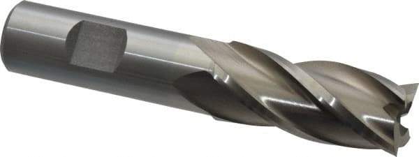 Interstate - 13/16", 1-7/8" LOC, 3/4" Shank Diam, 4-1/8" OAL, 4 Flute, High Speed Steel Square End Mill - Single End, Uncoated, Spiral Flute, 30° Helix, Right Hand Cut, Right Hand Flute - Apex Tool & Supply