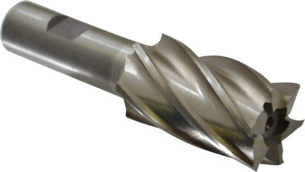 Interstate - 1-3/16", 2" LOC, 3/4" Shank Diam, 4-1/4" OAL, 6 Flute, High Speed Steel Square End Mill - Single End, Uncoated, Spiral Flute, 30° Helix, Right Hand Cut, Right Hand Flute - Apex Tool & Supply