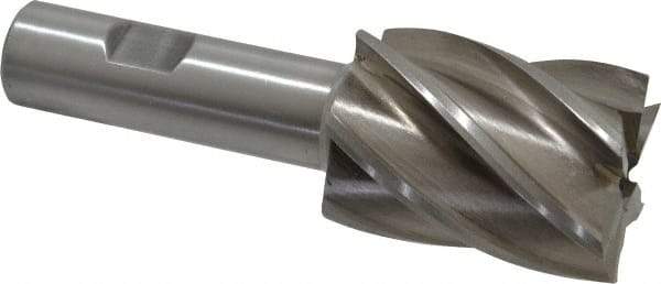 Interstate - 1-7/16", 2" LOC, 3/4" Shank Diam, 4-1/2" OAL, 6 Flute, High Speed Steel Square End Mill - Single End, Uncoated, Spiral Flute, 30° Helix, Right Hand Cut, Right Hand Flute - Apex Tool & Supply